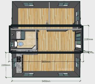 Chambre pliante de base de conteneur de 20ft, bâtiment portatif expansible de 2 chambres à coucher